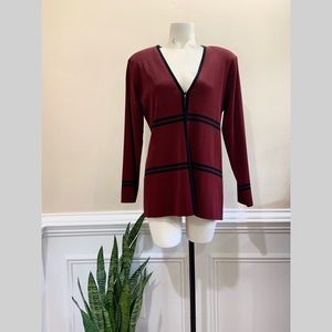 Women’s V-Neck Burgundy Sweater with Black Trim
